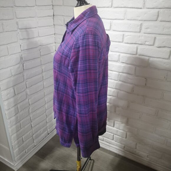 L.L. Bean Ladies Size Medium Fleece Lined Purple Plaid Shirt - Picture 8 of 12
